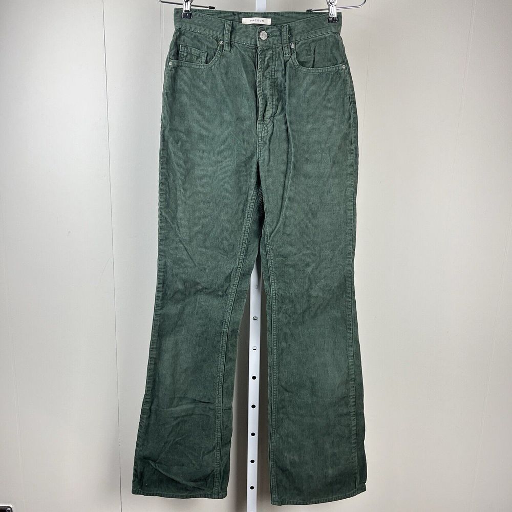 PACSUN High Rise Bootcut Corduroy Pants Womens‎ Size 25 Green Button Fly